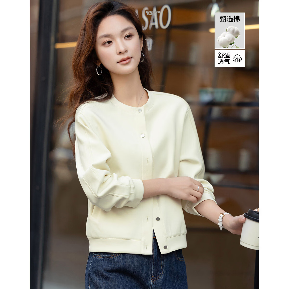 Demana Warm Soft Air Layer Spring Outdoor Korean Style Crew Neck Loose Small Size Thermal Sweatshirt Jacket for Women