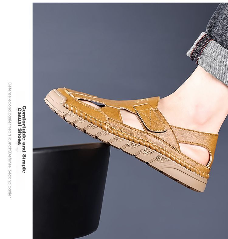 Jingzhenlianggong New Casual Sandals High-Quality Ultra-Soft Men's Breathable Sandals Wear-Resistant Non-Slip Yellow [Leather Version] Size 43 24