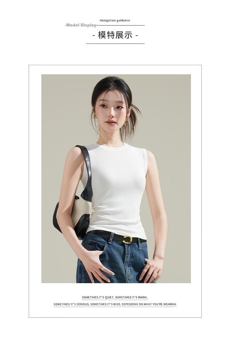 Langsha Women's New Slim Fit Ribbed High Neck Sleeveless Top Korean Style Fashionable Gray 10