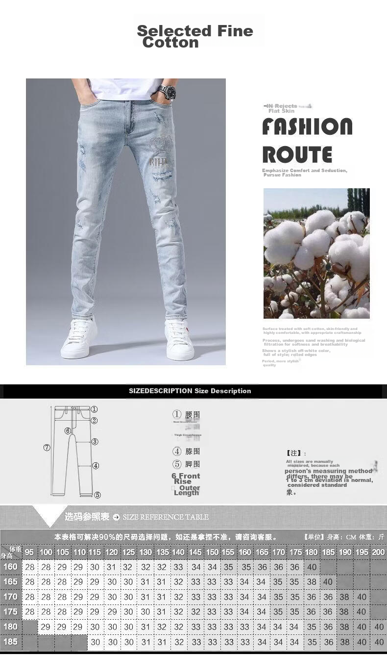 PLAYBOY Men's Summer Ripped Slim Fit Embroidered Trendy Skinny High-End Jeans 5
