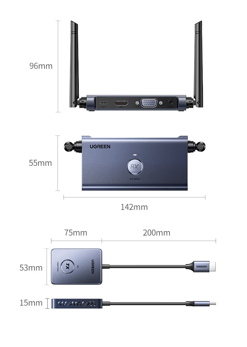 UGREEN HDMI Wireless Display Adapter 4K HD Conference Screen Mirroring Device for Laptop Set-Top Box TV Monitor Projector Point-to-Point 100m Transmission Model 65568 33