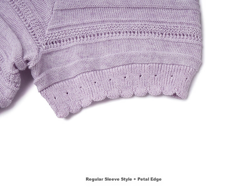 Olrain Purple V-Neck Hollow Casual Simple Short Sleeve Pullover Knit Top for Women, Size M 24
