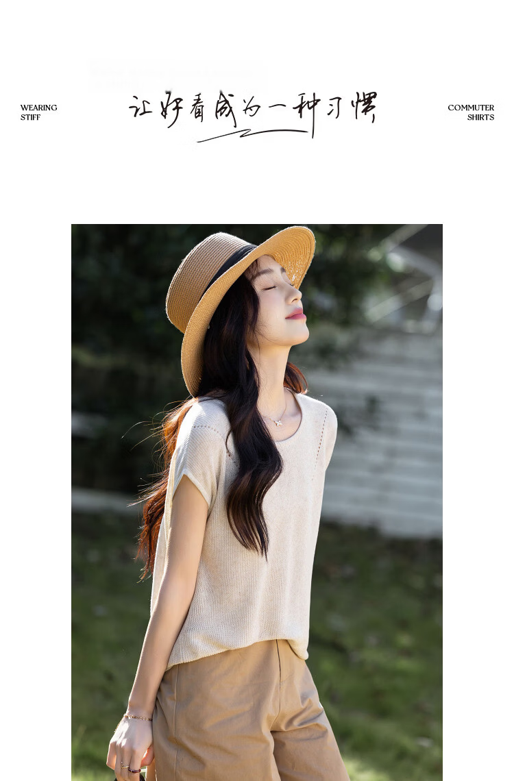 Demana [With Linen Lyocell] Summer Minimalist Round Neck Raglan Short Sleeve Buttoned Slim Knit Top for Women Premium Feel 10