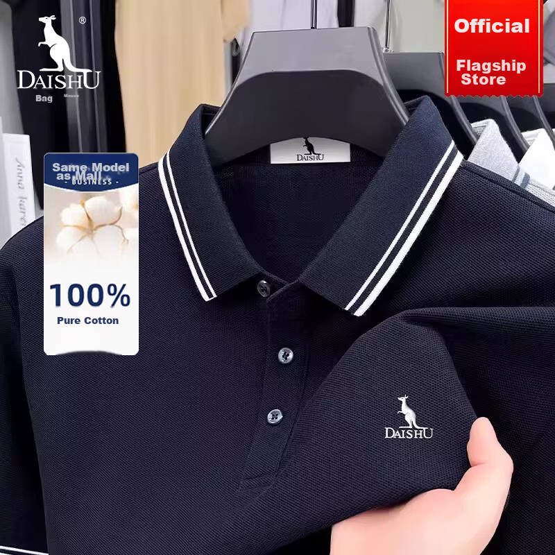 DAISHU Kangaroo Men's Short Sleeve Polo Shirt Middle-aged Dad Base Shirt