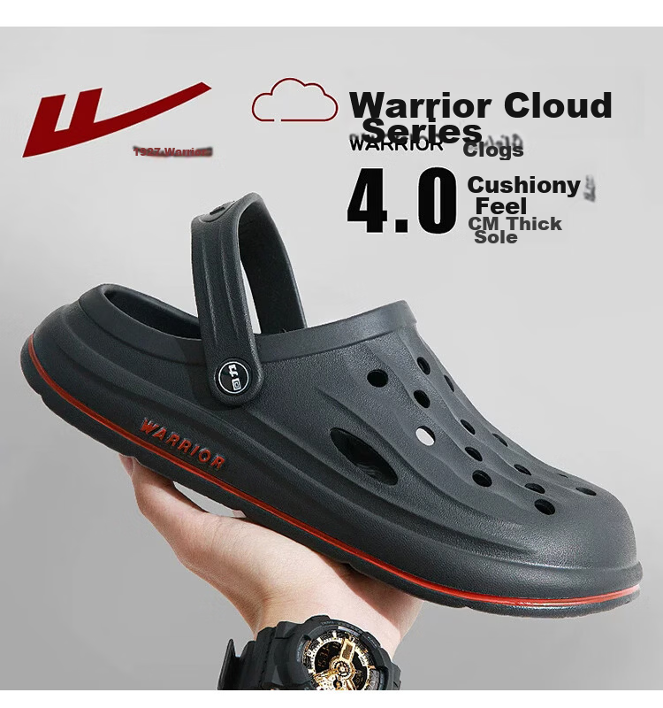 Warrior Men's Soft Thick-Soled Sports Sandals Outdoor Wear-Resistant Beach Shoes SDJ-0227 Light Gray Size 39 11