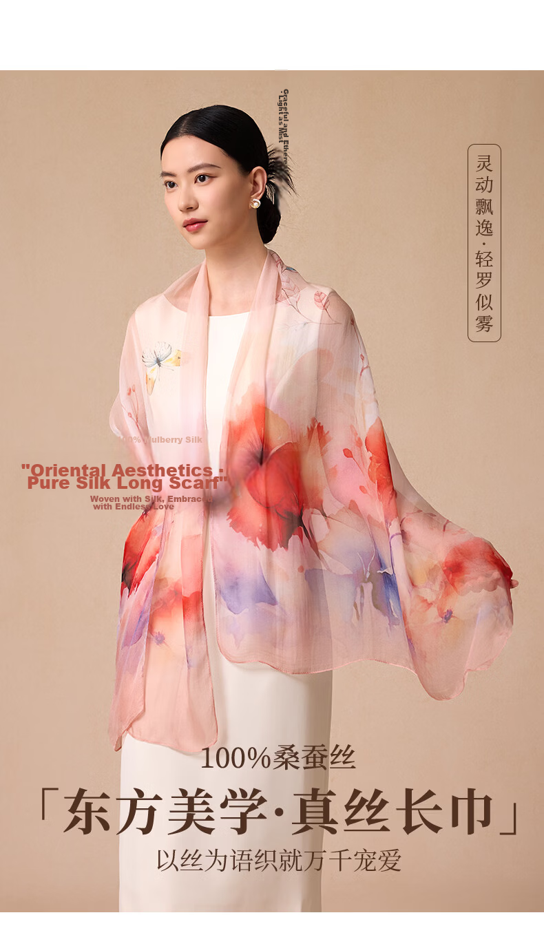Hengyuanxiang 100% Mulberry Silk Scarf Women's Silk Summer Lightweight Office Shawl Wrap Mom Birthday Gift 1