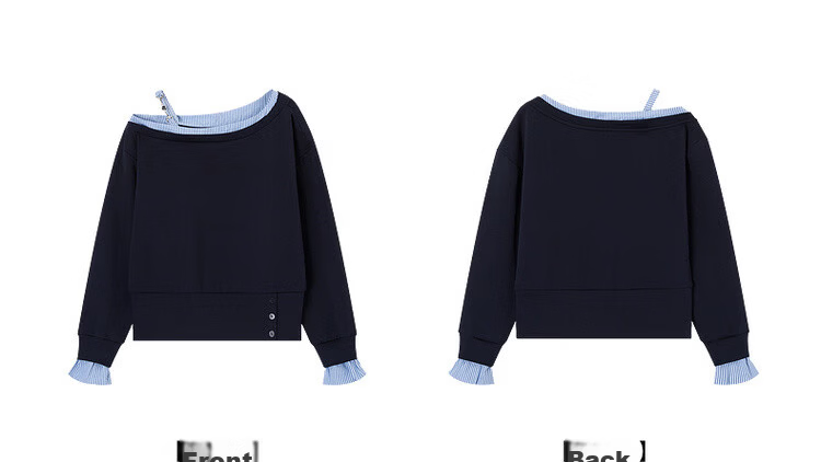 Demana Soft Air Layer Spring Design Asymmetric Shoulder Striped Patchwork Loose Petite Women's Sweatshirt 15