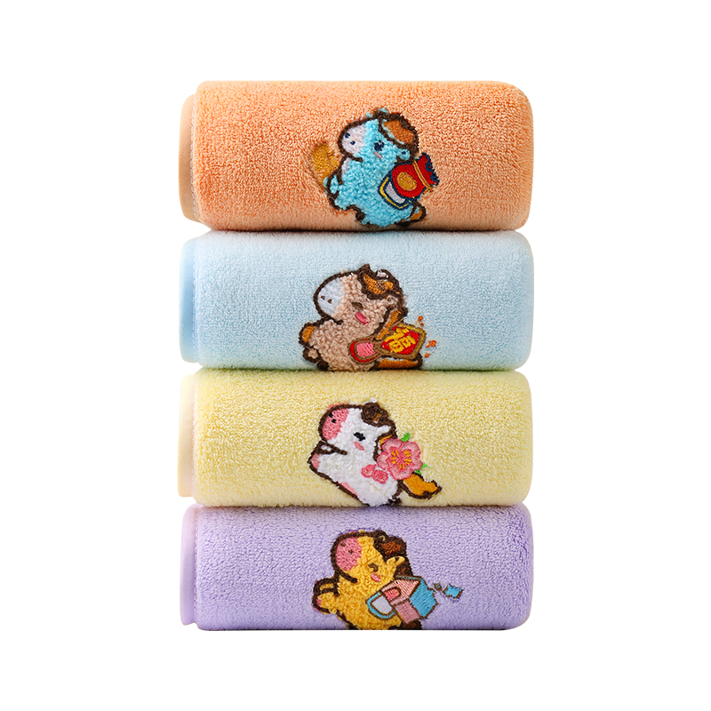 MINISO Children's Antibacterial Soft Absorbent Cartoon Hand Towels Hanging Face Towels 4-Pack