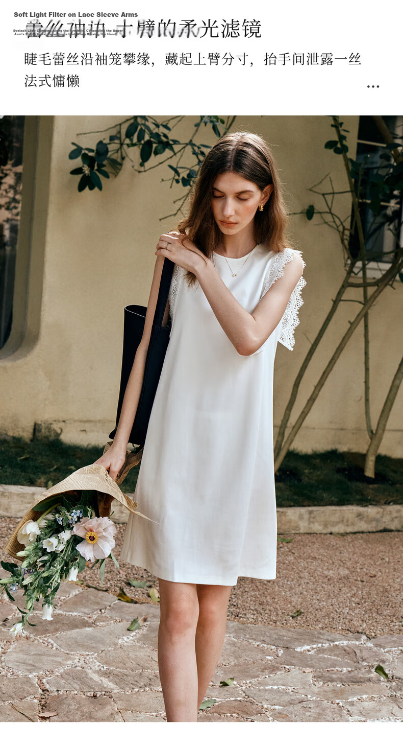 Olrain European Style Simple Elegant White Straight Dress Women Summer Mid-Length White M 7