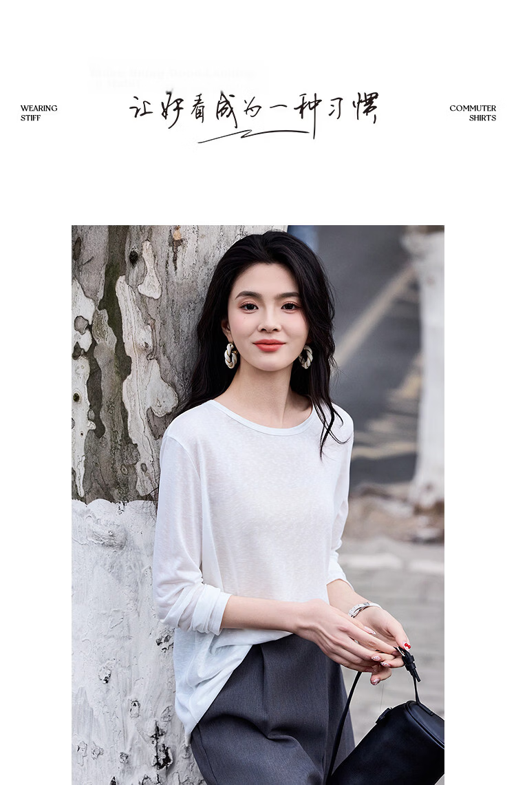 Demana Breathable Tencel Spring Elegant Round Neck Tie Back Slimming Conceal T-Shirt for Women Premium Feel 10