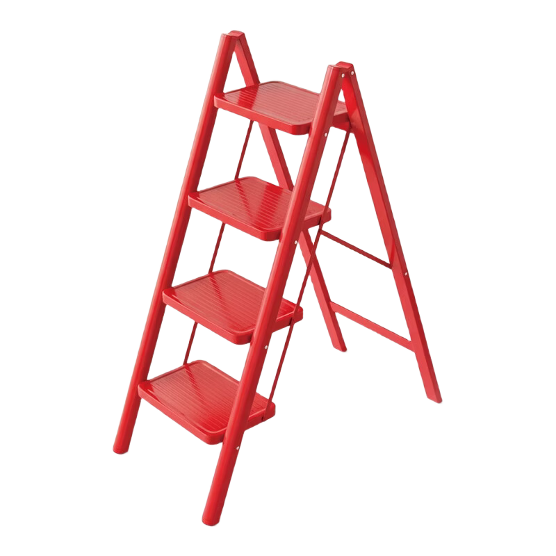 Hakkai Bird Household Ladder Red Four-Step Folding A-Frame Ladder Indoor Small Telescopic Thickened