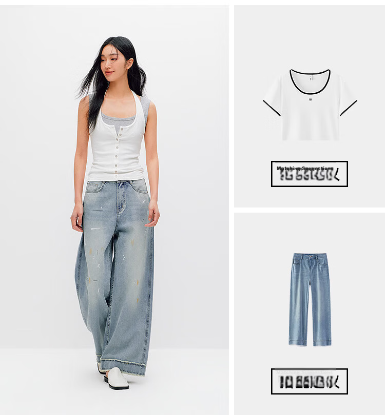 Semir Women's Summer Cool Feel Frayed Hem Denim Wide-Leg Pants 2026 Mall Style 103326124010A 19