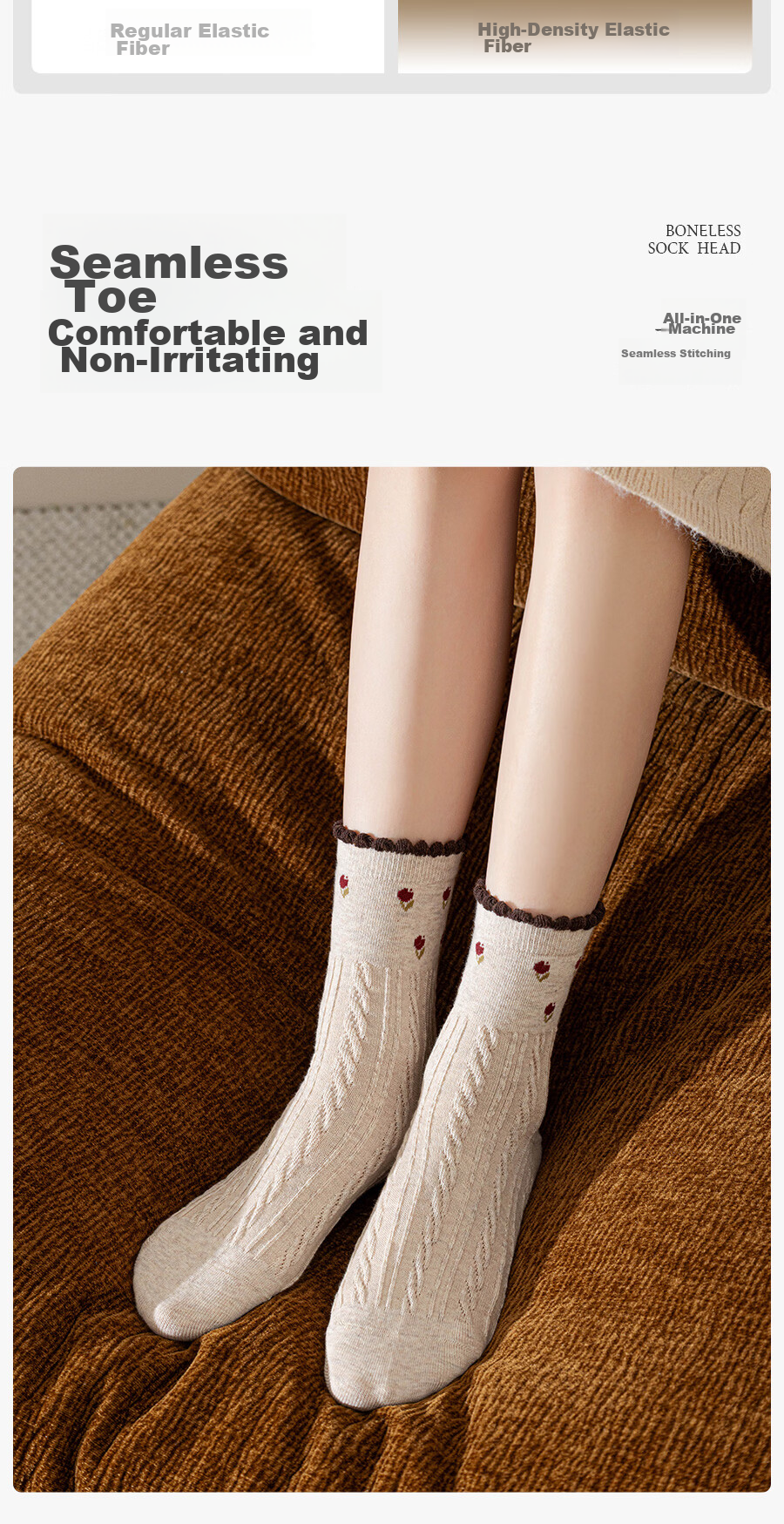 Tulan Duo [7A Antibacterial] Spring Summer Women's Deodorant Mid-Calf Socks Lace Socks Spring Twist Embroidery Maillard Color Socks 8
