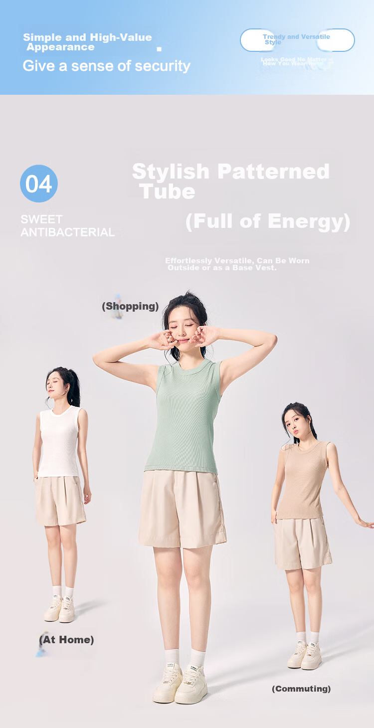 Hodo 10A Antibacterial Smooth Modal Vertical Stripe Slim Fit Versatile Round Neck Sleeveless Women's Base Layer Top 5