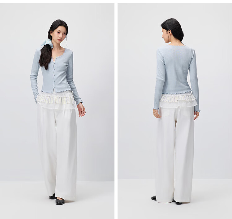 Semir [Pure Cotton] Long Sleeve T-Shirt Women 26 Autumn Short Slim Lace Trim Thin Cardigan 109526101005 20