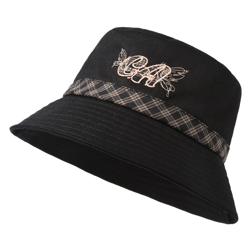 CACUSS Women's Fisherman Hat Spring Summer Outdoor Casual Embroidered Sunshade Breathable Cotton Bucket Hat Slimming Face Lanye Black