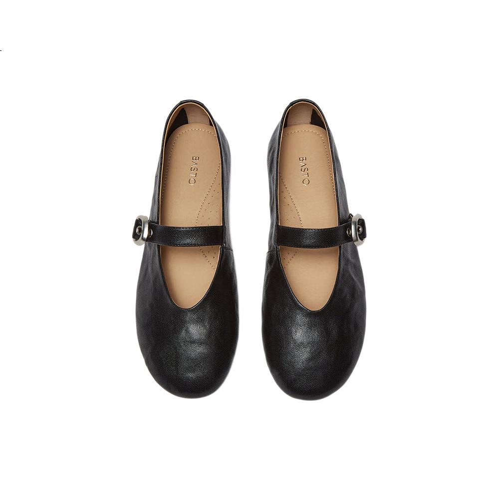 BASTO 25 Autumn Ultra-Soft Lambskin Mary Jane Shoes Red Flat Shallow Ballet Flats CX971CQ5 Black Size 37