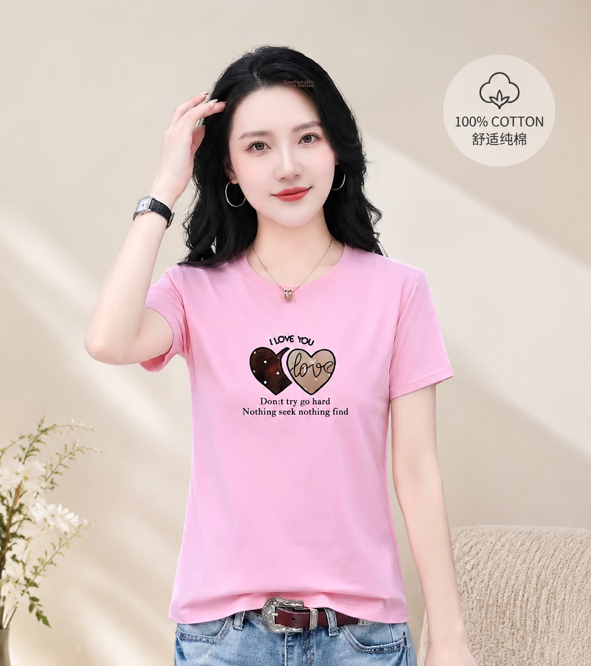 AEMAPE Summer New Women's T-Shirt Loose Slim Fit Middle-Aged Mom Fashion Round Neck Short Sleeve Casual Stylish Top 9
