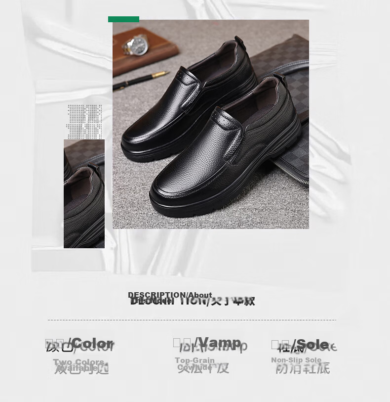 CARTELO First Layer Cowhide Men's Breathable Casual Leather Slip-On Shoes Genuine Leather Dad Shoes KX05 Black Size 46 3