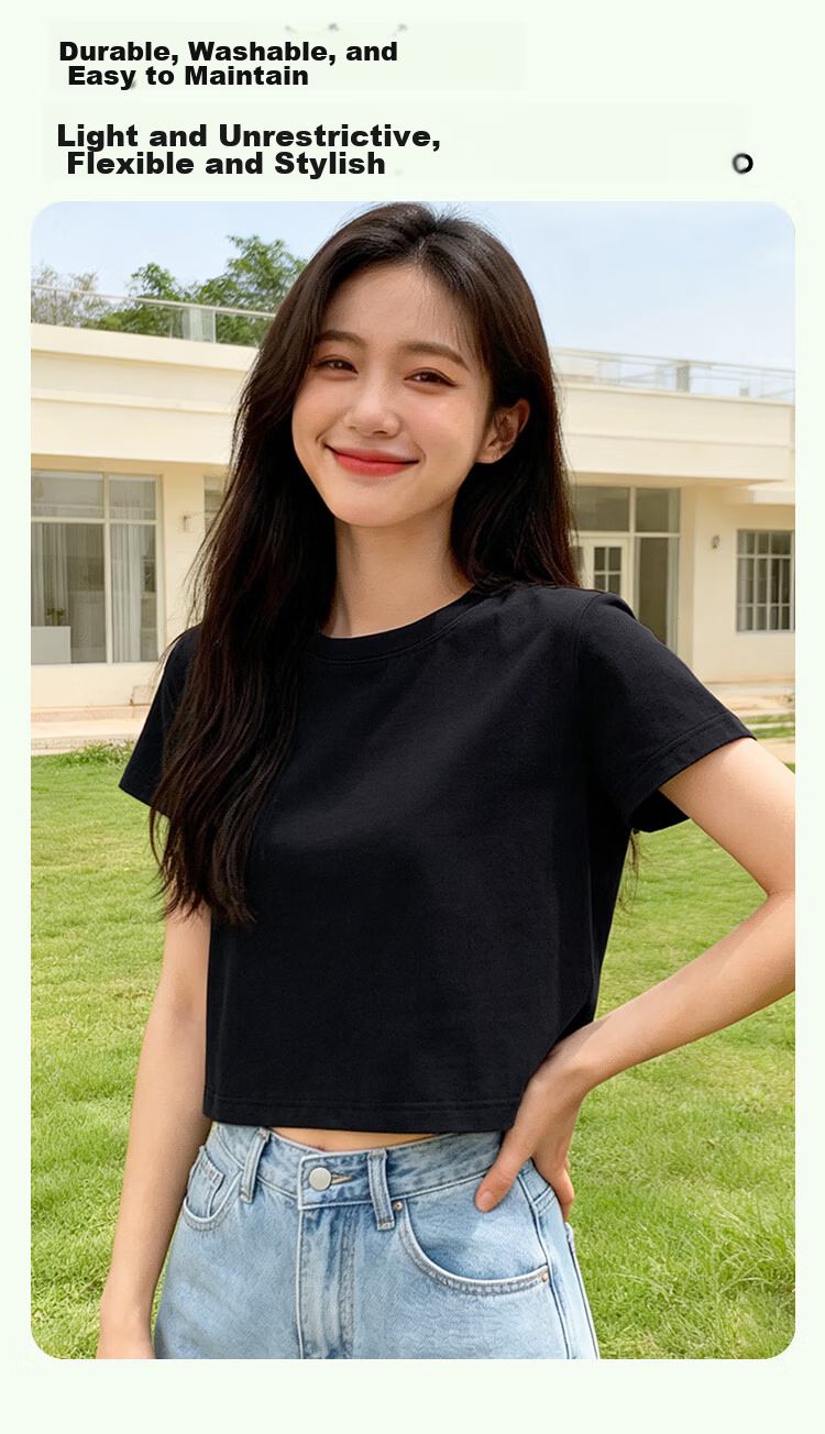 Yiershuang 100% Cotton Short Women's Basic T-Shirt Loose Fit Short Sleeve Top 8