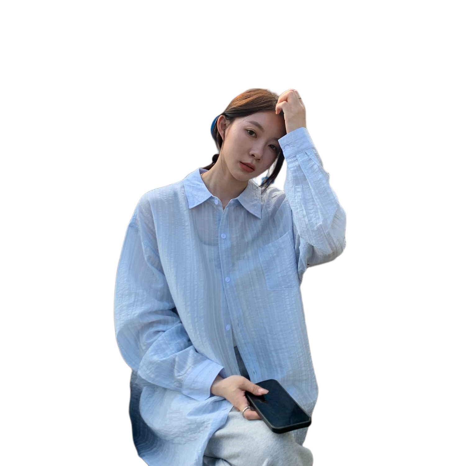 ICH MODE "Island Memory" Summer Physical Sunscreen Shirt Beach Tencel Shirt Cover-up Thin Jacket Blue L