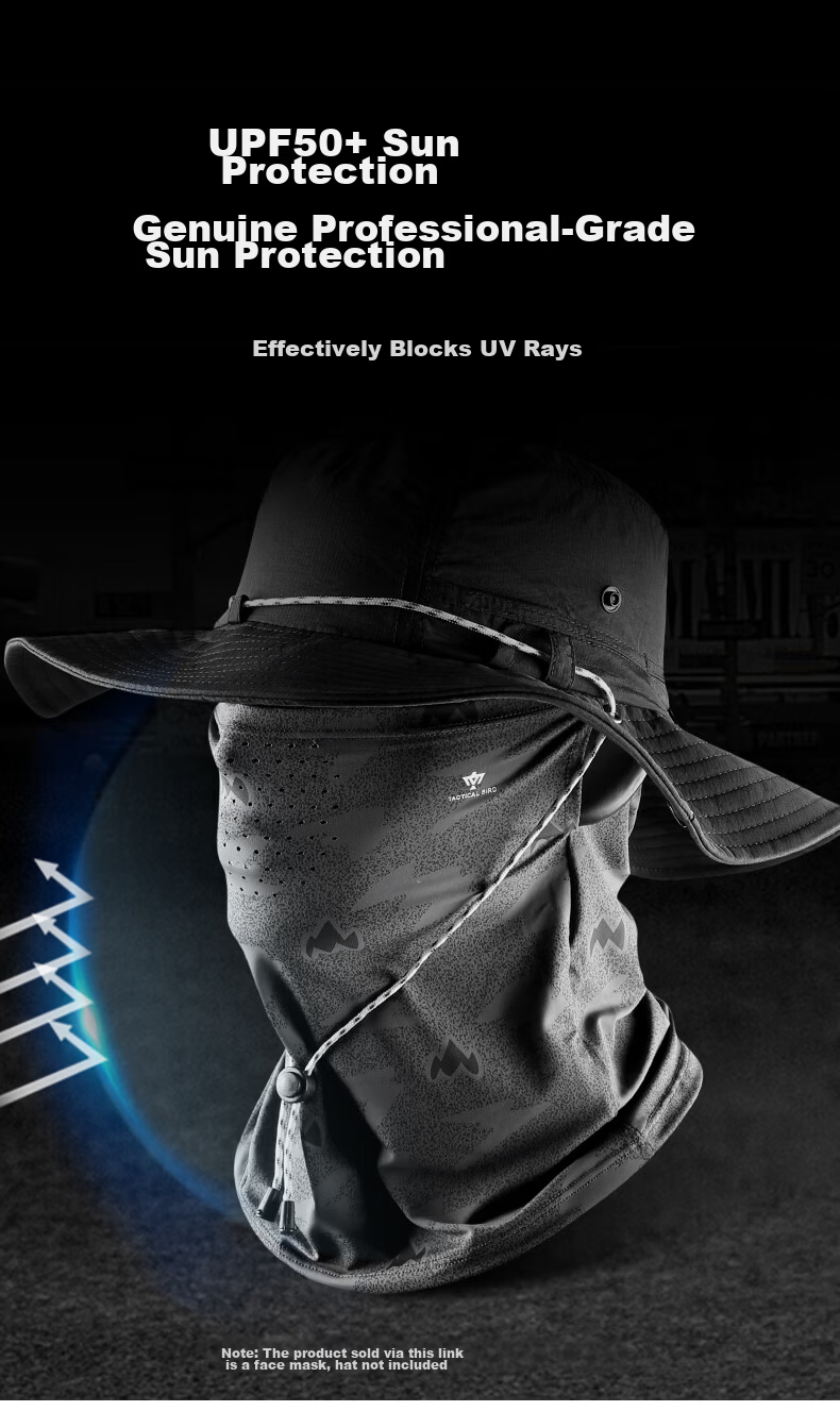 Tactical Bird Wide Brim | Loose Summer Ice Silk Sun Protection Face Mask Scarf Men's Large Size Fishing Face Cover Sunshade Neck Gaiter 17