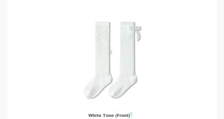 Balabala Girls' Summer Mesh Breathable Thin Mid-Calf Socks Sweet Bow Cotton Stretch 2 Pairs Set 14
