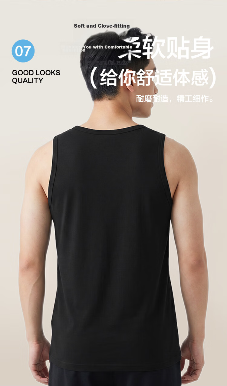 Hodo Men's Vest 10A Antibacterial Class A Pure Cotton Breathable Sweat-Absorbing Loose Fashion Simple Round Neck Versatile Vest 3-Pack 9