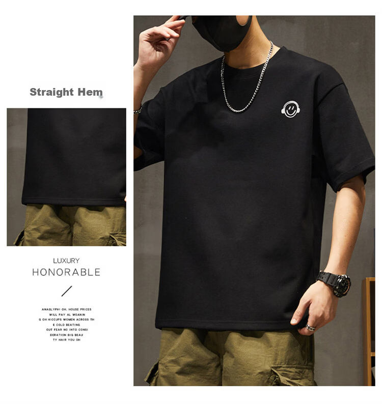 Pierre Cardin Men's Short Sleeve T-Shirt Summer Trendy Smiley Embroidery Loose Fit Crew Neck Heavyweight Cotton Top Dark Gray M 14