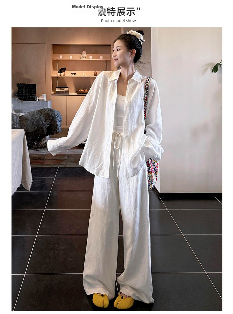 Langsha Cotton Linen Wide-Leg Pants for Women Summer 2026 New High-Waist Loose Slim Korean Style Draped Straight Casual Trousers 13