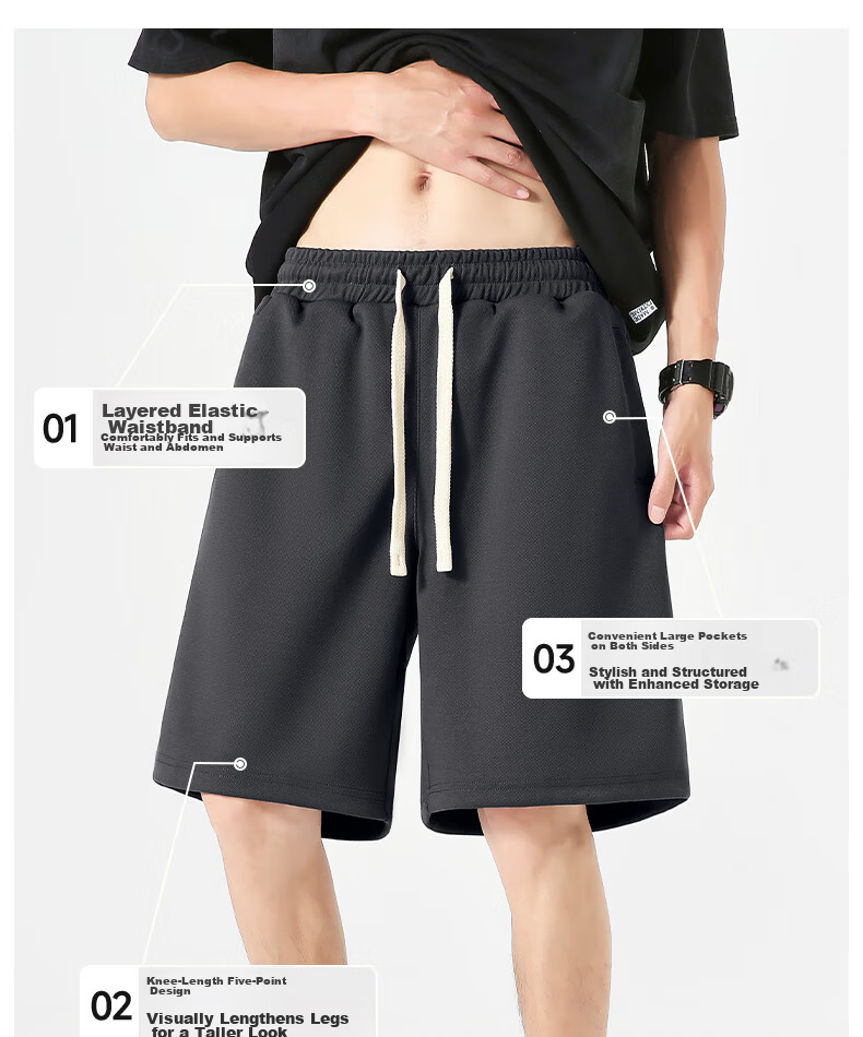 MINISO Men's Heavyweight Summer Shorts Loose Fit Five-Point Casual Pants Youth Black 4XL 11