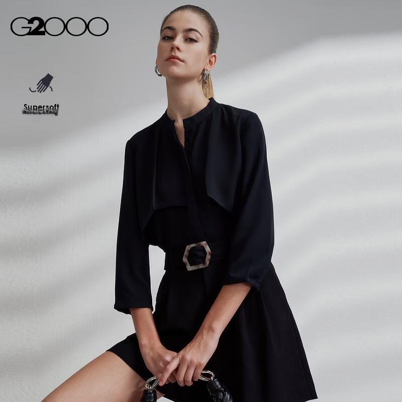 G2000 Textured Draped Casual 3/4 Sleeve Shirt Black Size 34 Spring Summer Mall Edition