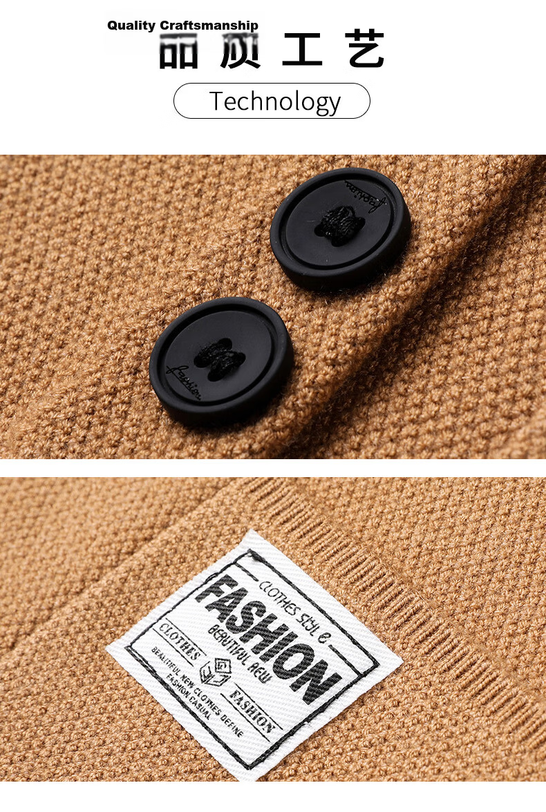 Hengyuanxiang Men's Knitted Cardigan Sweater Jacket Trendy Youth Pocket Shawl HJ172 Dark Gray 170/88A 5