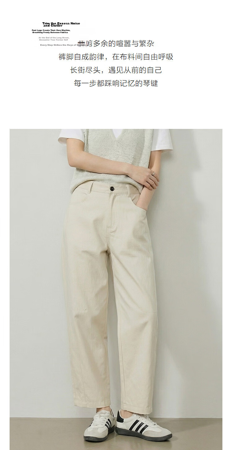 Demana High-Count Pure Cotton Summer Workwear Style Cropped Curved Pants Elastic Waist Slimming Concealment Casual Pants for Women Premium Feel 5