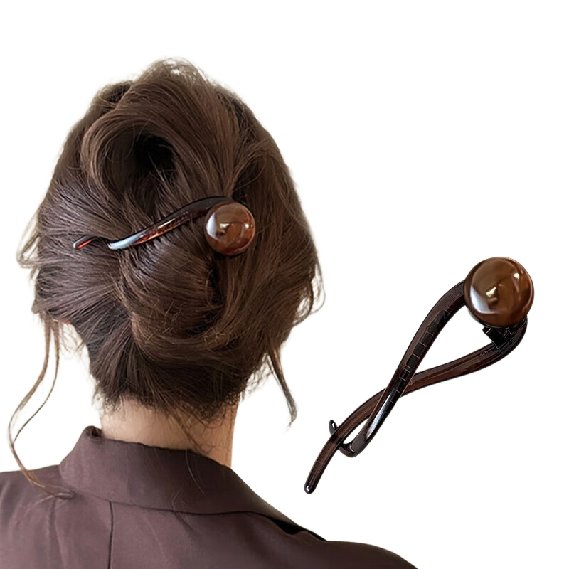 GECOMO Vintage Elegant Coffee-Colored Pearl Barrette for Women, 2024 New High-End Twisted Hair Clip, Shark Clip for Back of Head