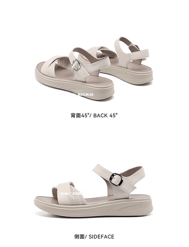 Red Dragonfly Women's Sandals New Soft Sole Mom Shoes Wear-Resistant Middle-Aged and Elderly One-Strap Beach Sandals WTK264812 Apricot Color Size 37 8