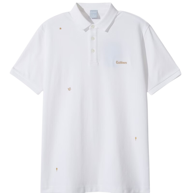 Cabbeen Cool Touch Gold Thread Embroidered Short Sleeve T-Shirt Simple Black and White Polo Shirt