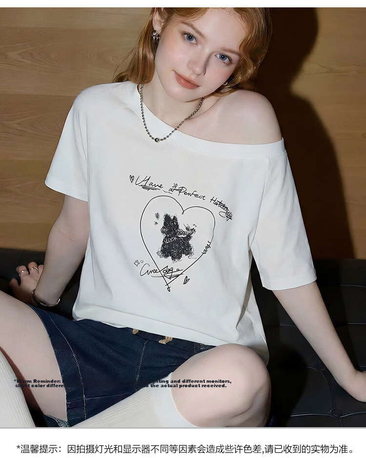 TonLion 2026 Summer New Women's Short Sleeve T-Shirt Korean Style Lazy Off-Shoulder Chic Elegant Top 4