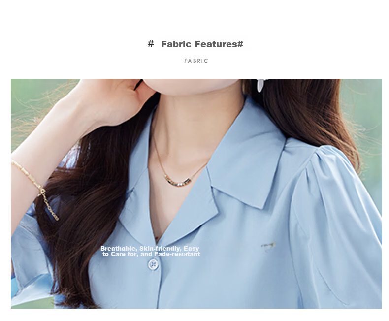 Jeanswest Women's Summer V-Neck Lapel Shirt Stylish Commuter Versatile French-Style Top Blue 2XL 2