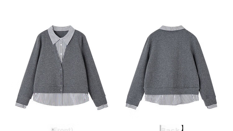Demana Q-Elastic Air Layer Spring Smart Wind Fake Two-Piece Striped Splice Lapel Loose Petite Women's Jacket 16
