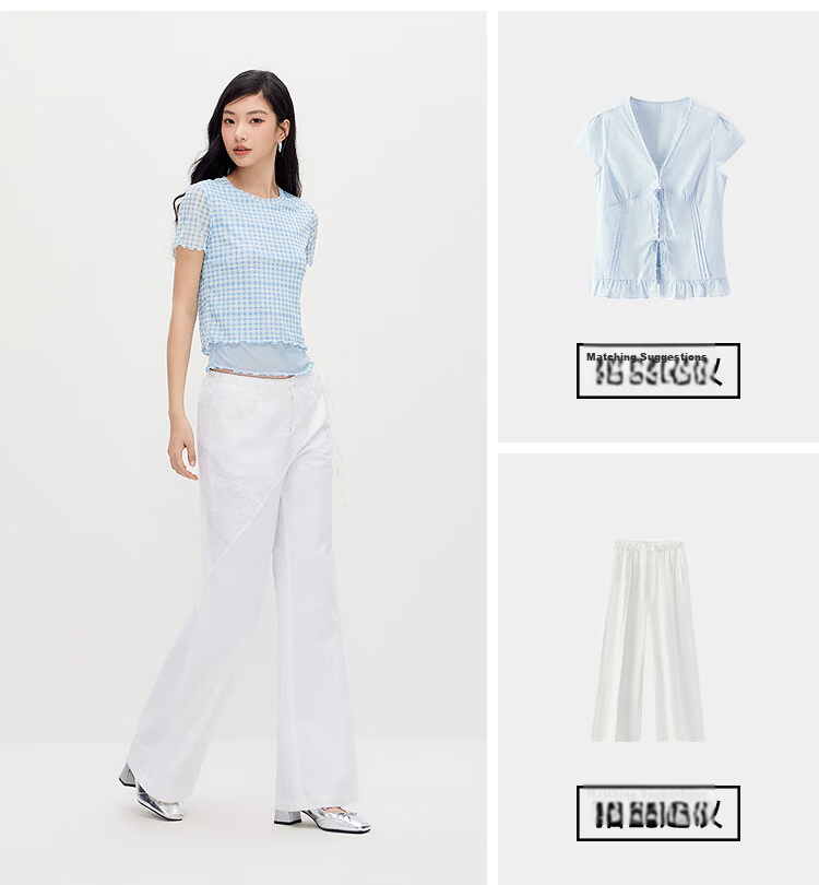 Semir Women's Short Sleeve T-Shirt Summer Short Plaid Mesh Fake Two-Piece Slim Fit 2026 Design Top 109326100013 7