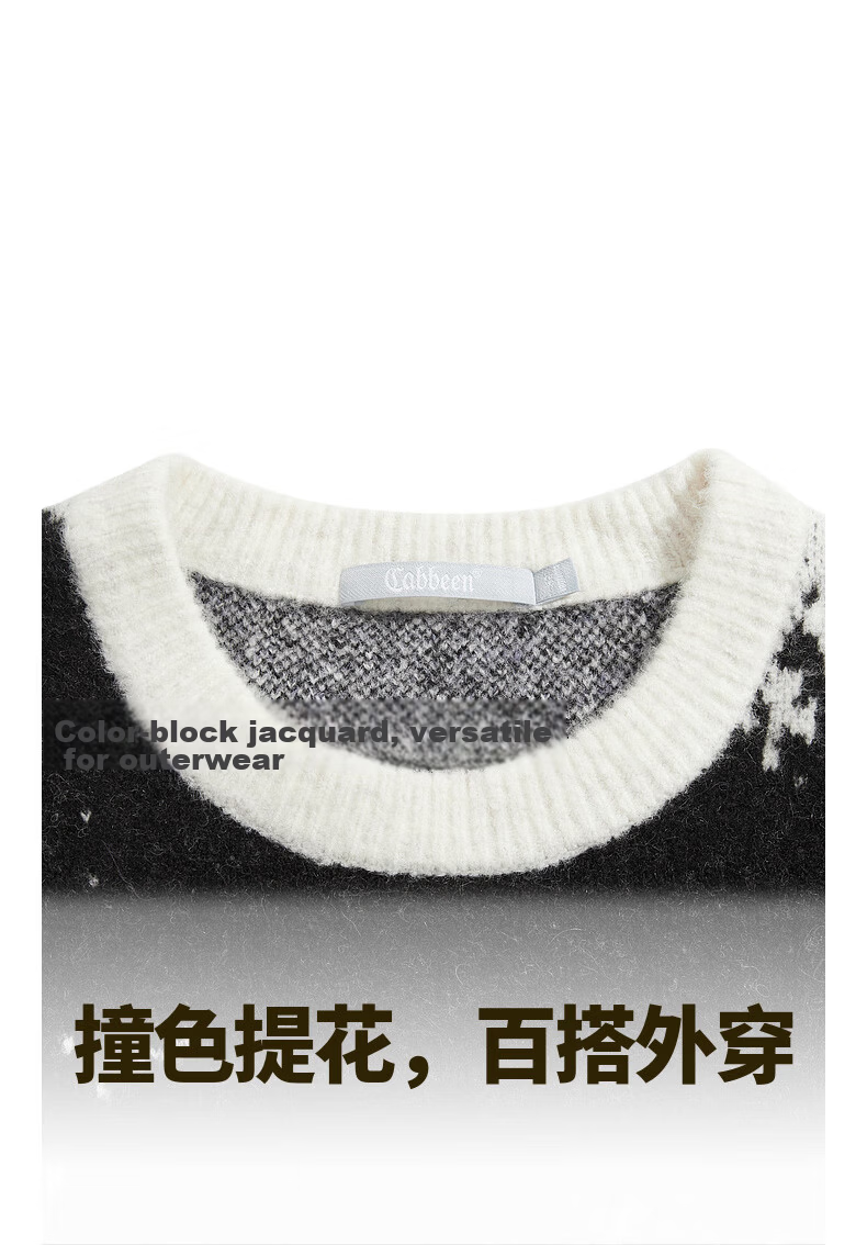CABBEEN Men's Wool-Blend Colorblock Jacquard Patchwork Casual Wearable Long Sleeve Sweater 2025 Winter 5