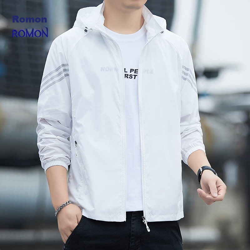 ROMON Men's Summer New Thin Breathable Outdoor UV Protection Ice Silk Jacket White 4XL Model 2680