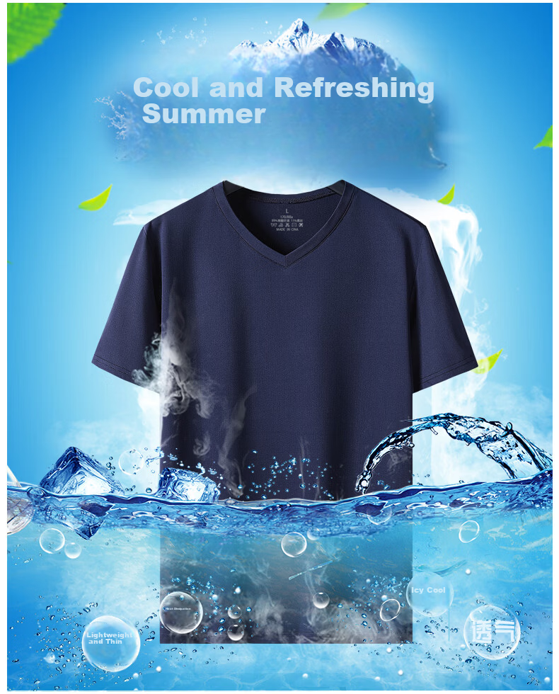 ROMON Heavyweight Outdoor Short Sleeve T-Shirt Men Summer Lightweight V-Neck Ice Silk Quick-Dry Air Conditioning Cooling Stretch Loose Base Shirt 2