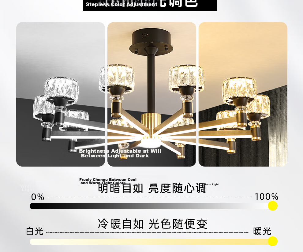 NVC American Light Luxury Living Room Chandelier 15-Arm Eye-Care Full Spectrum Smart WHXD180Z/F-03 13