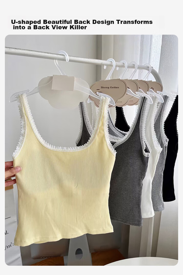 FitonTon Women's Padded Lace Splice U-Back Sports Bra Tank Top Integrated Innerwear Outerwear 4