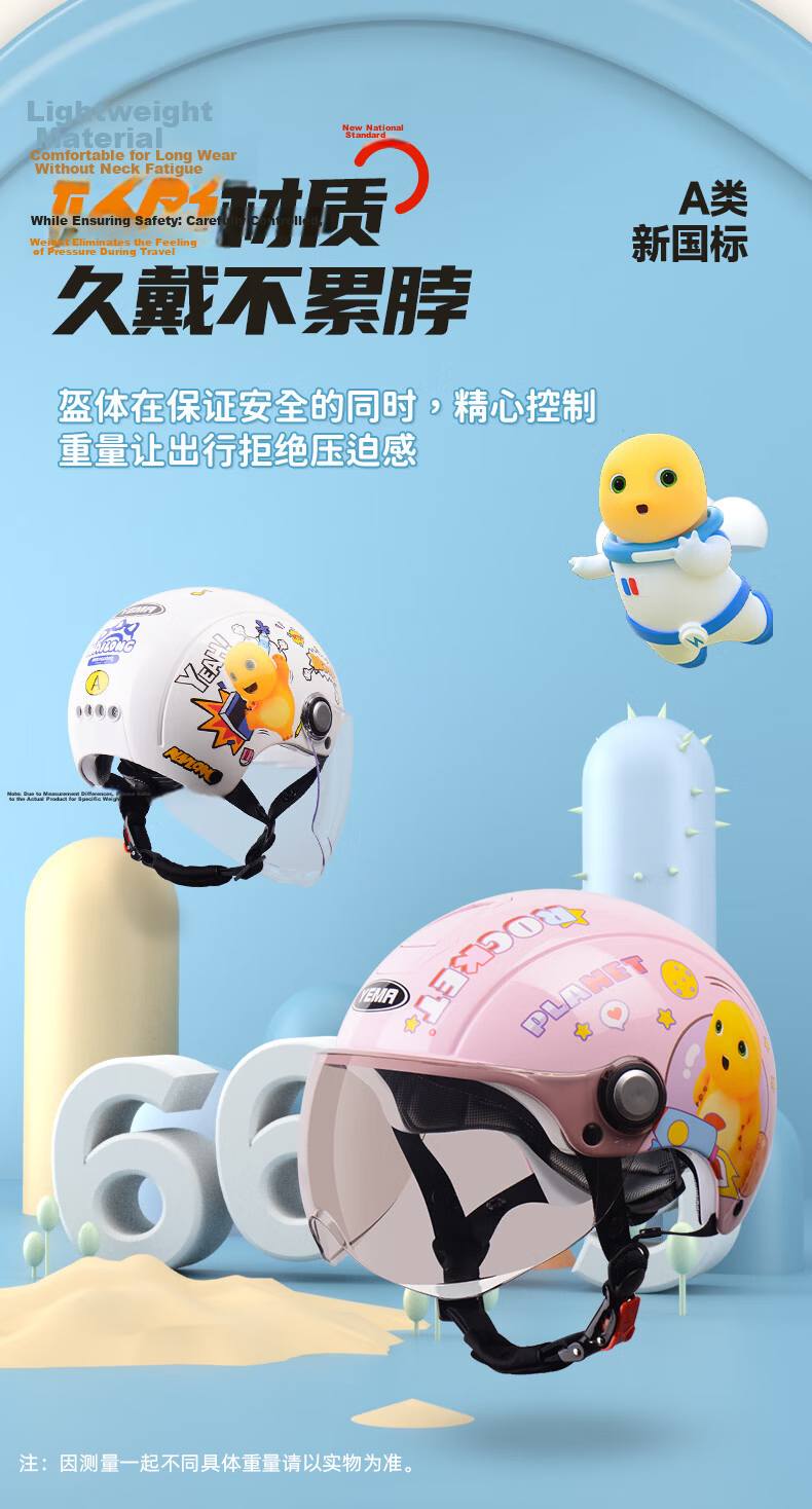 YEMA (YEMA) [Nailong Collaboration] 3C Certified New National Standard 237S Children's Helmet Summer Half Helmet Boys Girls Electric Motorcycle Safety Helmet White 9