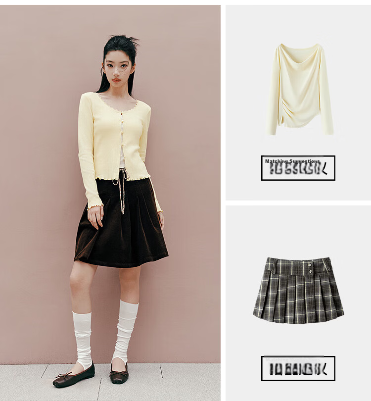 Semir [Pure Cotton] Long Sleeve T-Shirt Women 26 Autumn Short Slim Lace Trim Thin Cardigan 109526101005 14
