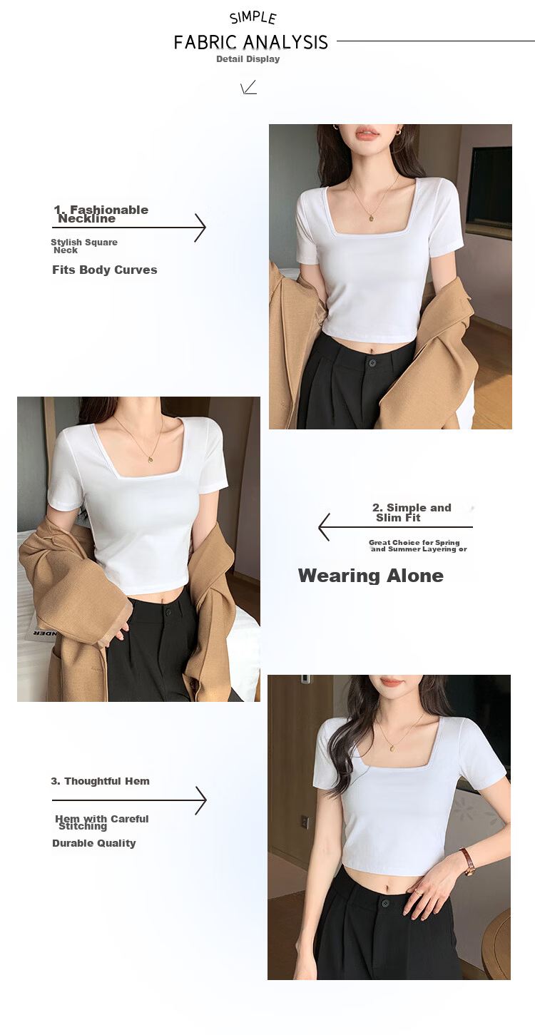 Herbal Original Color Short Sleeve T-Shirt Women Pure Cotton Top Base Shirt French Square Neck Straight Shoulder Summer 2026 New Unique Design Niche Loose Fit 3