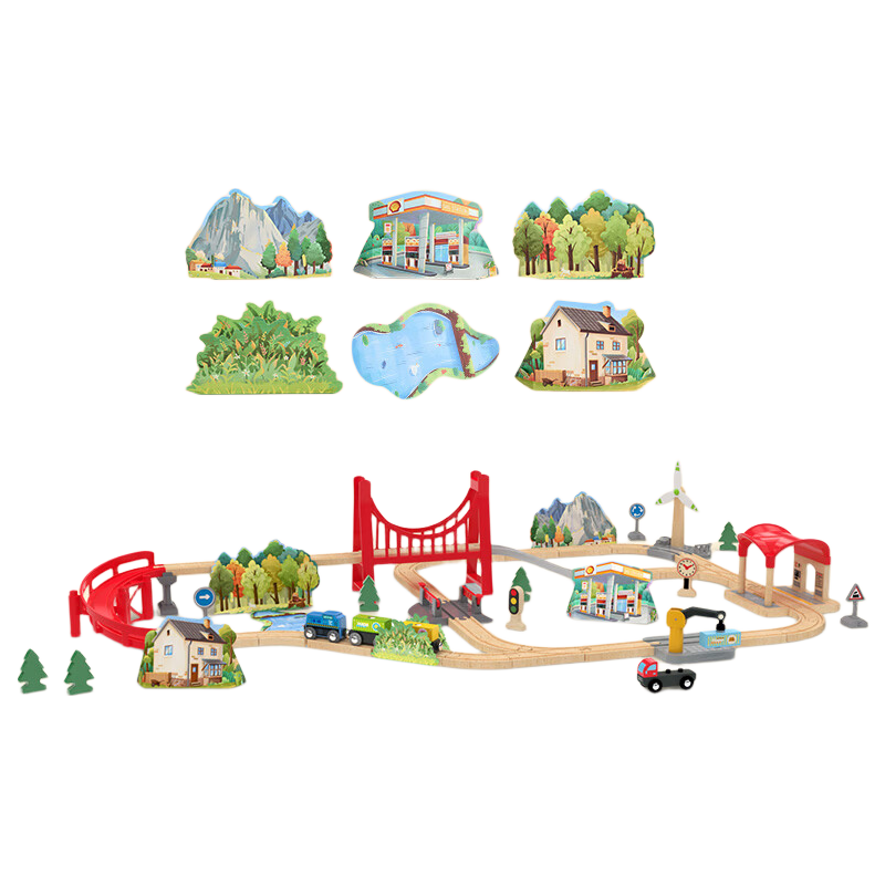 Hape Children's Track Toy, Outdoor Train Track Scene Cards, Baby Holiday Gift E9468